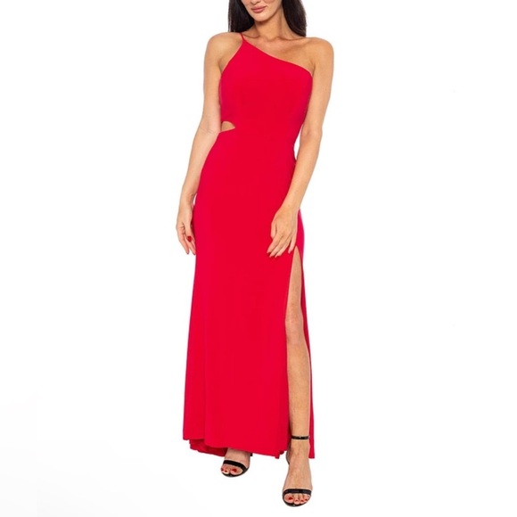 Jump Apparel One-Shoulder Side Cutout Gown in Red NWT - Picture 1 of 6